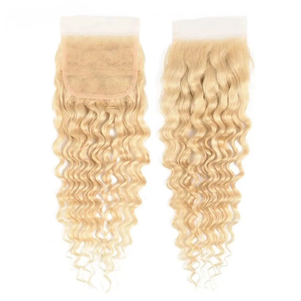 #613 Blonde Color 4x4 Lace Closure Virgin Hair Deep Wave